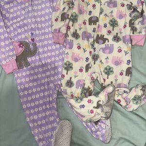 2 piece set Adorable Purple and Cream Elephant Print Kids One Piece